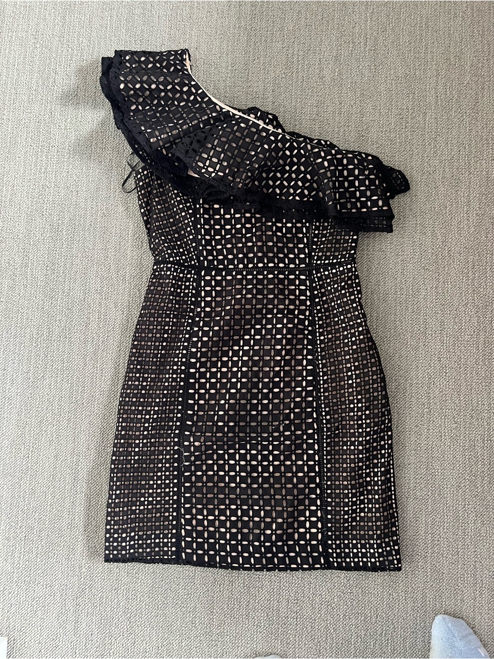J. Crew Black One-Shoulder Lattice Ruffle Dress